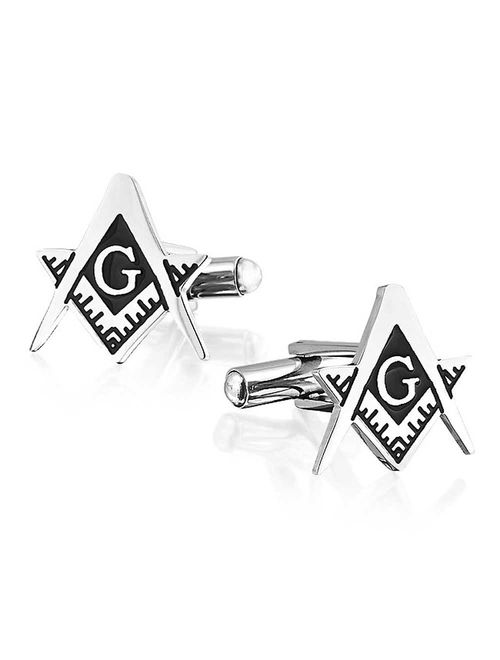 Freemasons Masonic Compass Symbol Cufflinks Apprentice Square For Men Black Silver Tone Stainless Steel Hinge Back