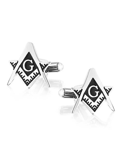 Freemasons Masonic Compass Symbol Cufflinks Apprentice Square For Men Black Silver Tone Stainless Steel Hinge Back