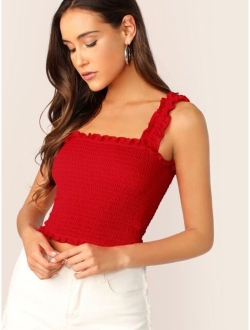 Frill Trim Shirred Top