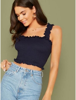 Frill Trim Shirred Top