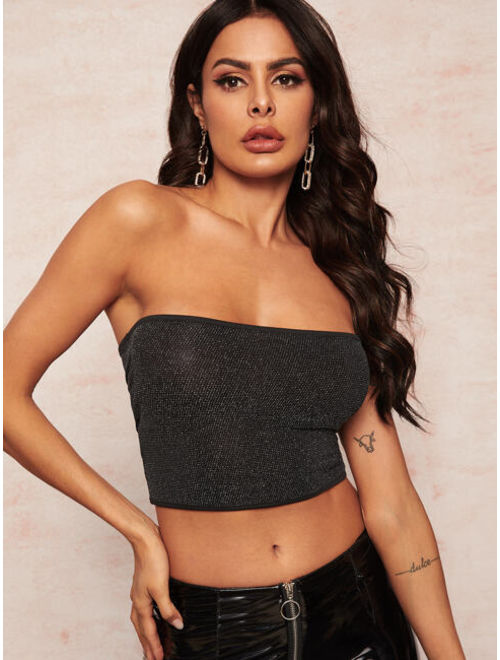 Shein Glitter Contrast Binding Fitted Tube Top