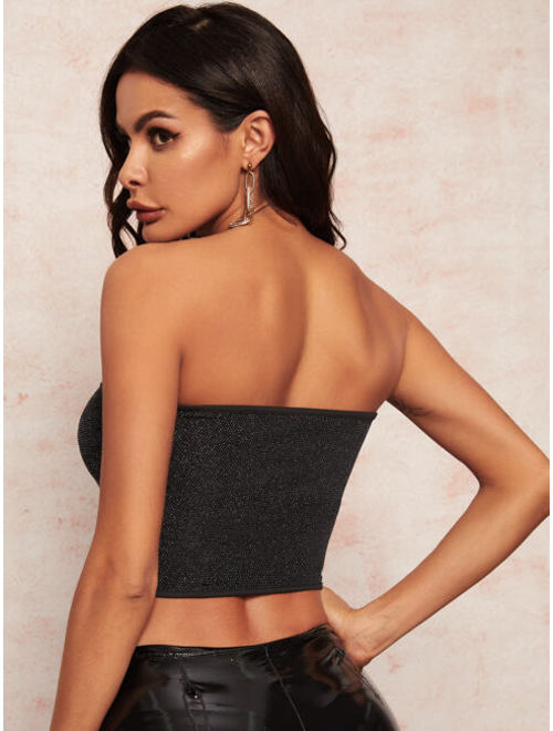 Shein Glitter Contrast Binding Fitted Tube Top