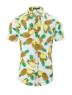 Men's Summer Pineapple Short Sleeve Button Down Hawaiian Shirt