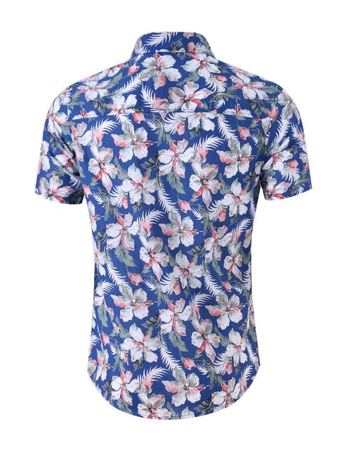 Unique Bargains Men's Summer Pineapple Short Sleeve Button Down Hawaiian Shirt