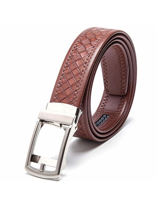 Men's Belt Genuine Leather Belt Automatic Buckle Ratchet Dress Belt for Men Perfect Fit Waist Size Up to 46"-Functional, Stylish and Durable