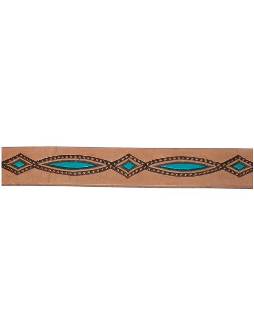 CTM Oil Tanned Leather Belt with Embossed Turquoise Accents (Men's)