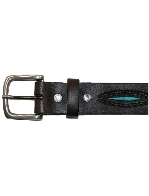 CTM Oil Tanned Leather Belt with Embossed Turquoise Accents (Men's)