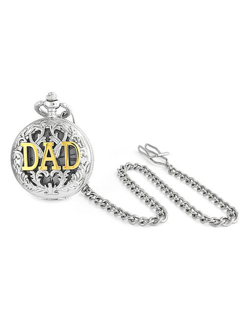 Two Tone Dad Father Gift White Dial Pocket Watch For Men Silver Gold Plated Alloy With Chain