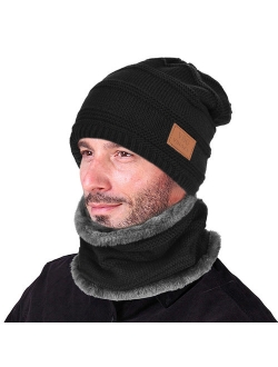 Winter Beanie Hat Scarf Set Warm Knit Hat Thick Knit Skull Cap For Men Women