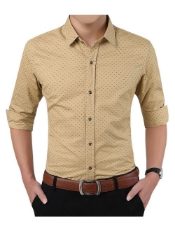 YTD Mens 100% Cotton Casual Slim Fit Long Sleeve Button Down Printed Dress Shirts