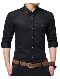 YTD Mens 100% Cotton Casual Slim Fit Long Sleeve Button Down Printed Dress Shirts