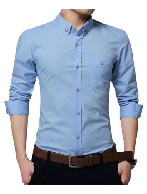 YTD Mens 100% Cotton Casual Slim Fit Long Sleeve Button Down Printed Dress Shirts