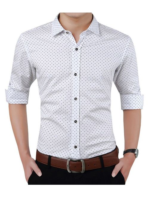 YTD Mens 100% Cotton Casual Slim Fit Long Sleeve Button Down Printed Dress Shirts