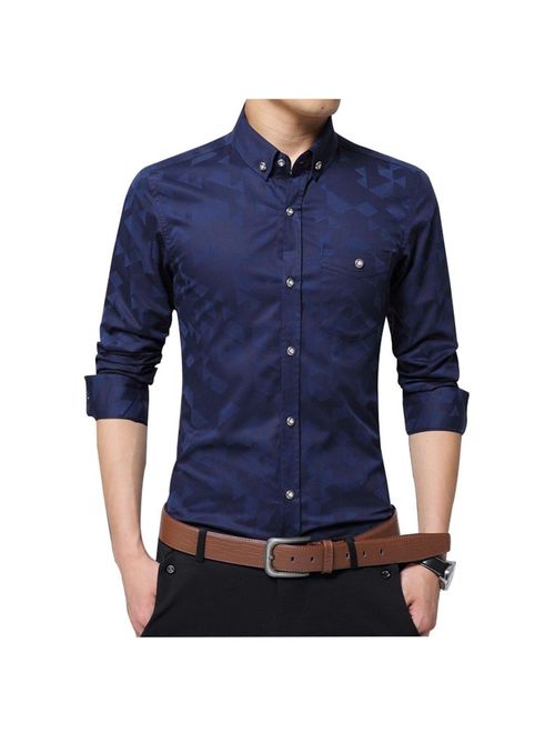 YTD Mens 100% Cotton Casual Slim Fit Long Sleeve Button Down Printed Dress Shirts