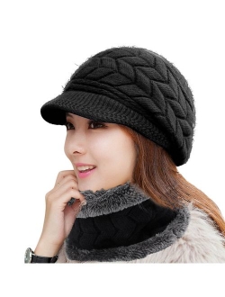 HINDAWI Women Winter Warm Knit Hat Wool Snow Ski Caps with Visor