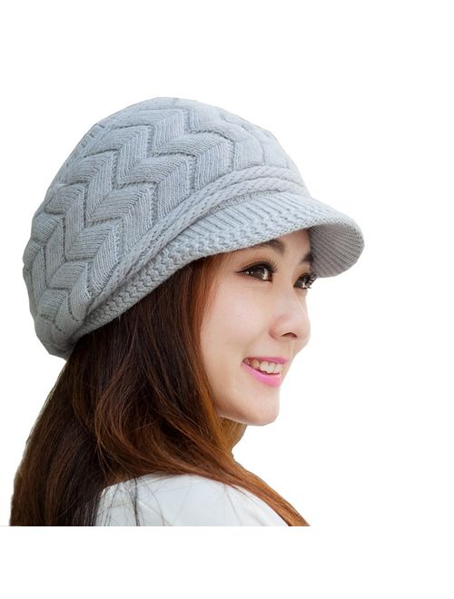 HINDAWI Women Winter Warm Knit Hat Wool Snow Ski Caps with Visor