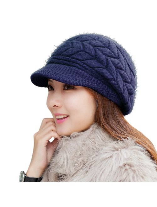 HINDAWI Women Winter Warm Knit Hat Wool Snow Ski Caps with Visor