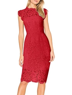 Women's Sleeveless Lace Floral Elegant Cocktail Dress Crew Neck Knee Length for Party