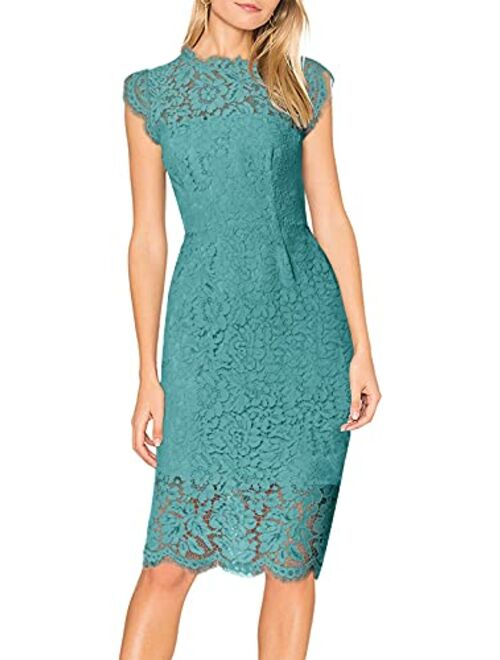 MEROKEETY Women's Sleeveless Lace Floral Elegant Cocktail Dress Crew Neck Knee Length for Party