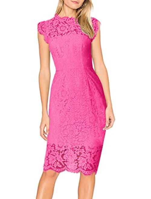 MEROKEETY Women's Sleeveless Lace Floral Elegant Cocktail Dress Crew Neck Knee Length for Party