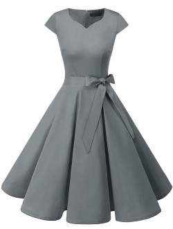 DRESSTELLS Women's Vintage Tea Dress Prom Swing Cocktail Party Dress with Cap-Sleeves