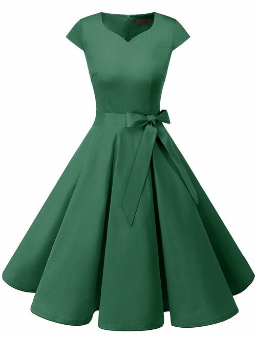 DRESSTELLS Women's Vintage Tea Dress Prom Swing Cocktail Party Dress with Cap-Sleeves