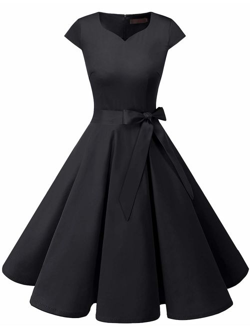 DRESSTELLS Women's Vintage Tea Dress Prom Swing Cocktail Party Dress with Cap-Sleeves