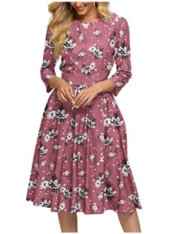 Simple Flavor Floral Vintage 3/4 Sleeves Elegant Midi Cocktail Evening Dress 