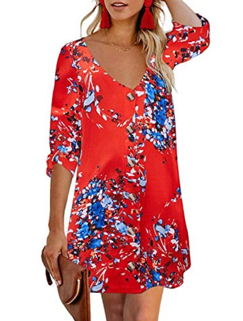 AlvaQ Women Summer Spaghetti Strap Button Down V Neck Sleeveless Casual Mini Dress