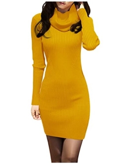 v28 Sweater Dress for Women Ribbed Knit Fitted midi Sexy Fall Winter Bodycon Cowl Neck Dresses