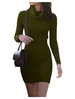 v28 Sweater Dress for Women Ribbed Knit Fitted midi Sexy Fall Winter Bodycon Cowl Neck Dresses