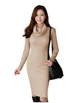 v28 Sweater Dress for Women Ribbed Knit Fitted midi Sexy Fall Winter Bodycon Cowl Neck Dresses