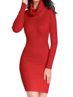 v28 Sweater Dress for Women Ribbed Knit Fitted midi Sexy Fall Winter Bodycon Cowl Neck Dresses