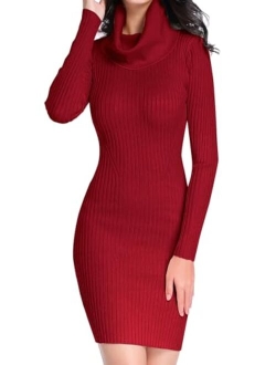 v28 Sweater Dress for Women Ribbed Knit Fitted midi Sexy Fall Winter Bodycon Cowl Neck Dresses