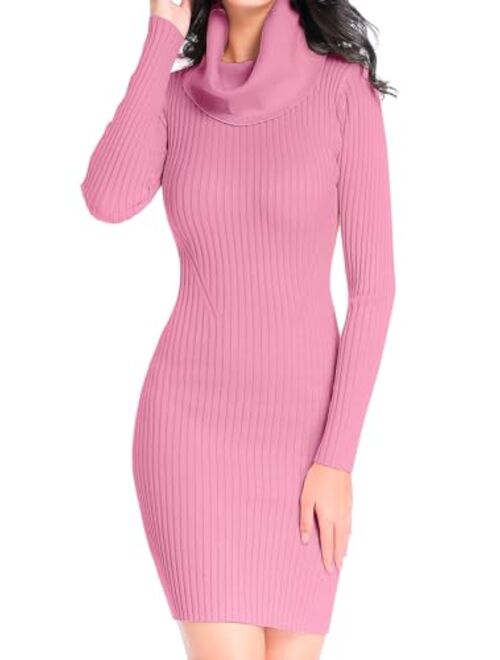 v28 Sweater Dress for Women Ribbed Knit Fitted midi Sexy Fall Winter Bodycon Cowl Neck Dresses