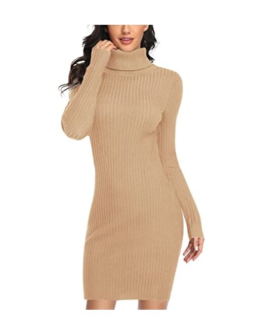 v28 Sweater Dress for Women Ribbed Knit Fitted midi Sexy Fall Winter Bodycon Cowl Neck Dresses