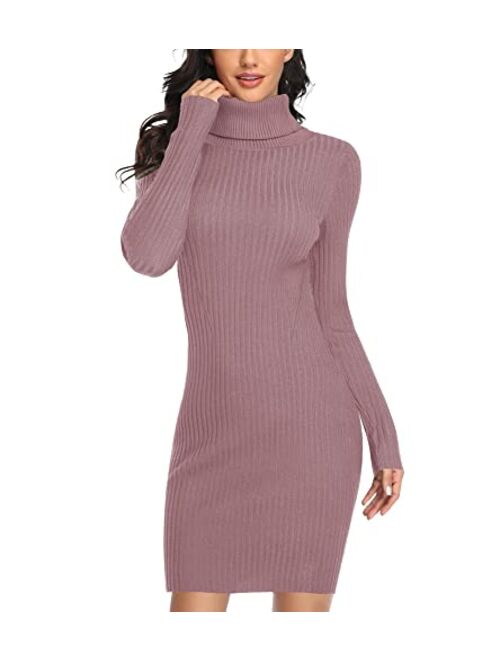 v28 Sweater Dress for Women Ribbed Knit Fitted midi Sexy Fall Winter Bodycon Cowl Neck Dresses