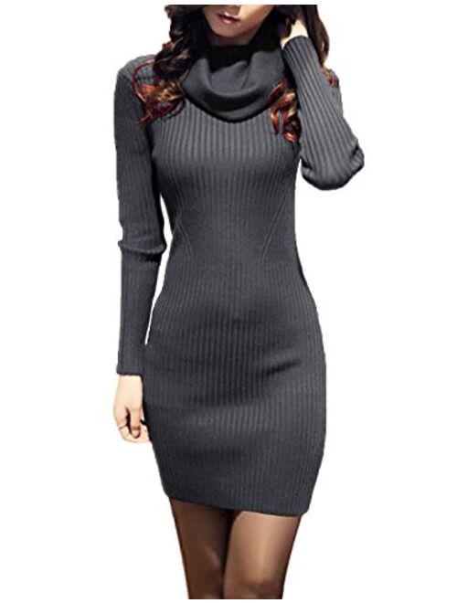 v28 Sweater Dress for Women Ribbed Knit Fitted midi Sexy Fall Winter Bodycon Cowl Neck Dresses