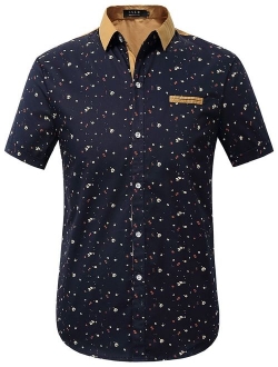 SSLR Men's Printed Button Down Casual Short Sleeve Cotton Shirts