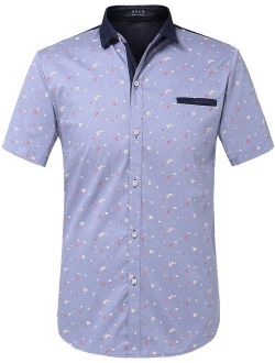 SSLR Men's Printed Button Down Casual Short Sleeve Cotton Shirts