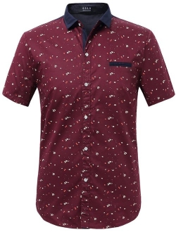 SSLR Men's Printed Button Down Casual Short Sleeve Cotton Shirts