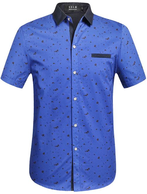 SSLR Men's Printed Button Down Casual Short Sleeve Cotton Shirts