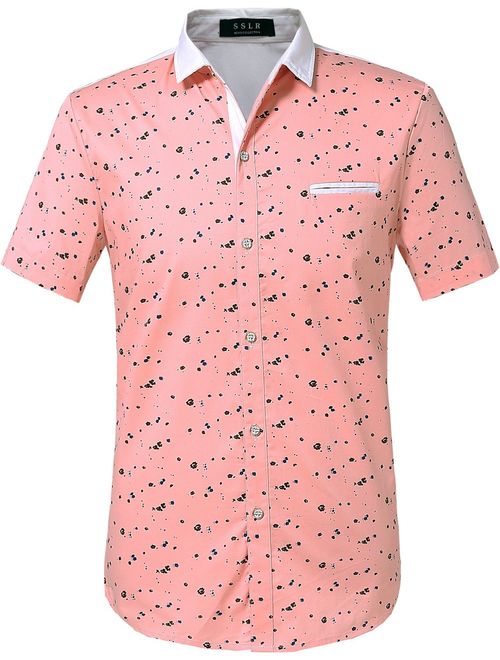 SSLR Men's Printed Button Down Casual Short Sleeve Cotton Shirts