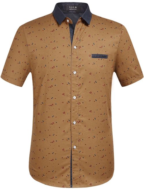 SSLR Men's Printed Button Down Casual Short Sleeve Cotton Shirts