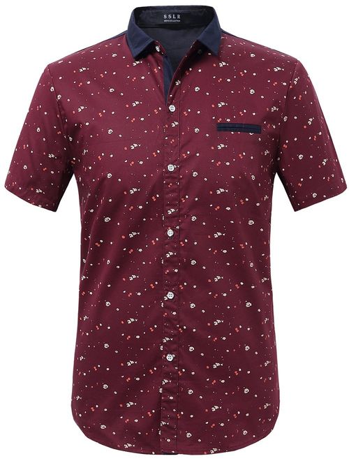 SSLR Men's Printed Button Down Casual Short Sleeve Cotton Shirts