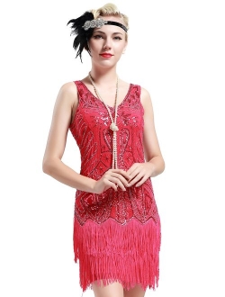 BABEYOND Women's Flapper Dresses 1920s V Neck Beaded Fringed Great Gatsby Dress