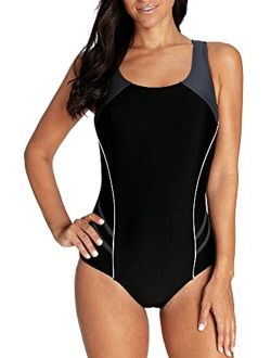 beautyin Women's Pro One Piece Athletic Bathing Suit Color Block Swimsuit