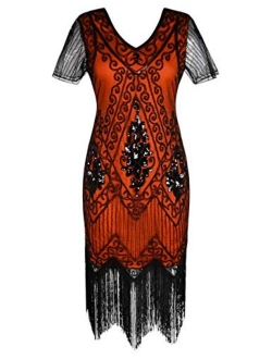 Women's 1920s Dress Sequin Art Deco Flapper Dress with Sleeve