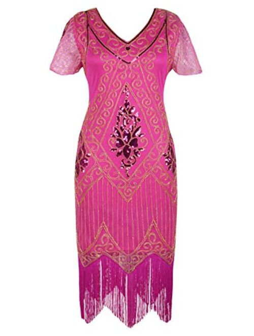 PrettyGuide Women's 1920s Dress Sequin Art Deco Flapper Dress with Sleeve