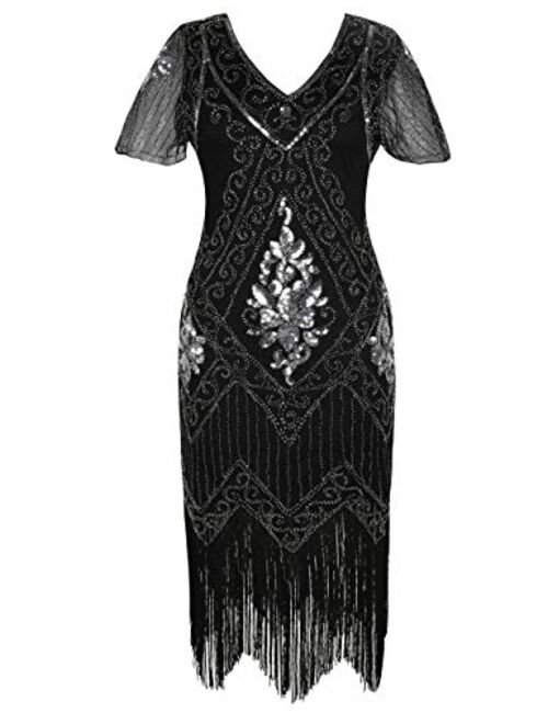 PrettyGuide Women's 1920s Dress Sequin Art Deco Flapper Dress with Sleeve